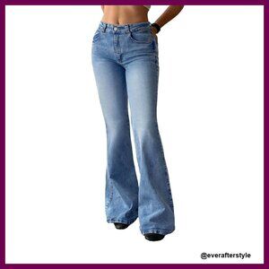 Mid-High Waisted Bootcut Jeans Stretchy Flare Denim Y2K Retro Chic